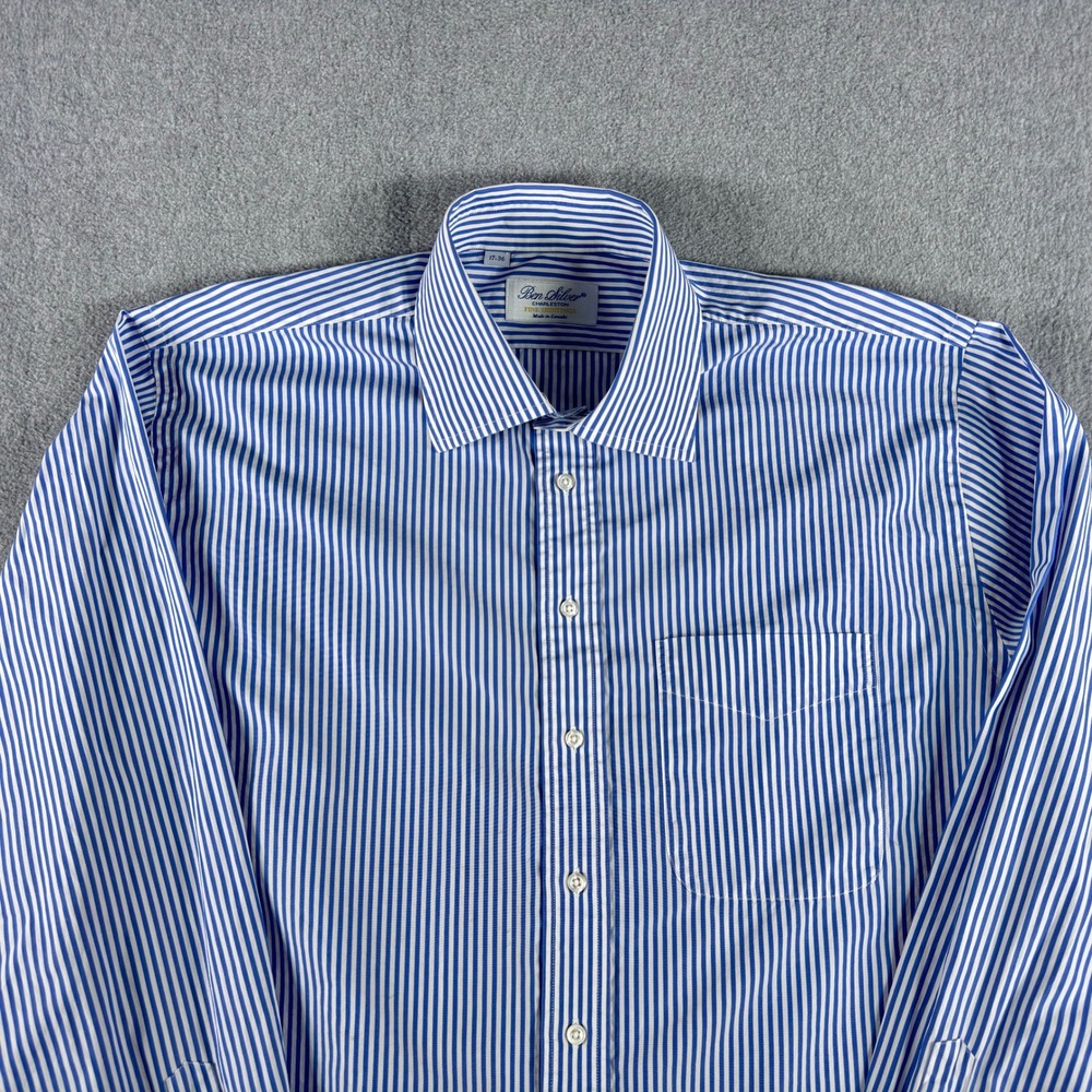 Ben Silver Charleston Fine Shirtings Button Front Shirt 17 36 Blue Stripe Canada